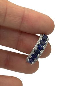 Sapphire Oval Gem Single Row Diamond Ring White Gold 14kt