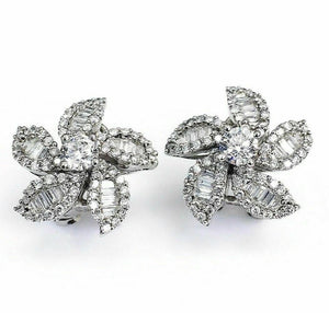1.76 Carats t.w. Diamond Sunburst Earrings 18K White Gold Brand New 0.65 Inch