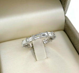 3.29 Carats Emerald Cut Diamond East West Eternity Ring Wedding Band 18K Gold