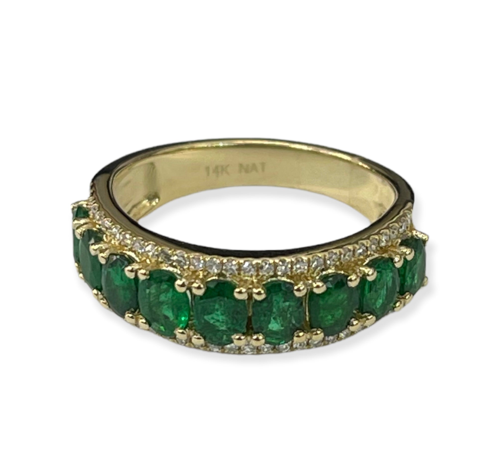 Emerald Oval Gem Single Row Diamond Ring Yellow Gold