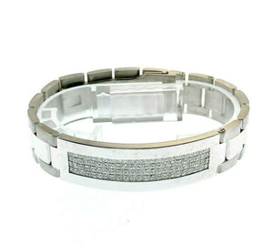 5.51 Carats t.w. Men's Diamond Invisible Set ID Link Bracelet 14K Gold 70 Grams