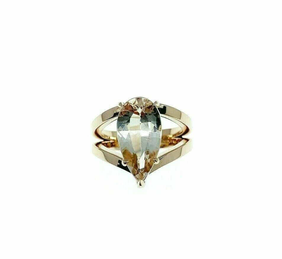 2.90 Carats Custom Made Pear Shape Morganite Split Solitaire Ring 14k Rose Gold