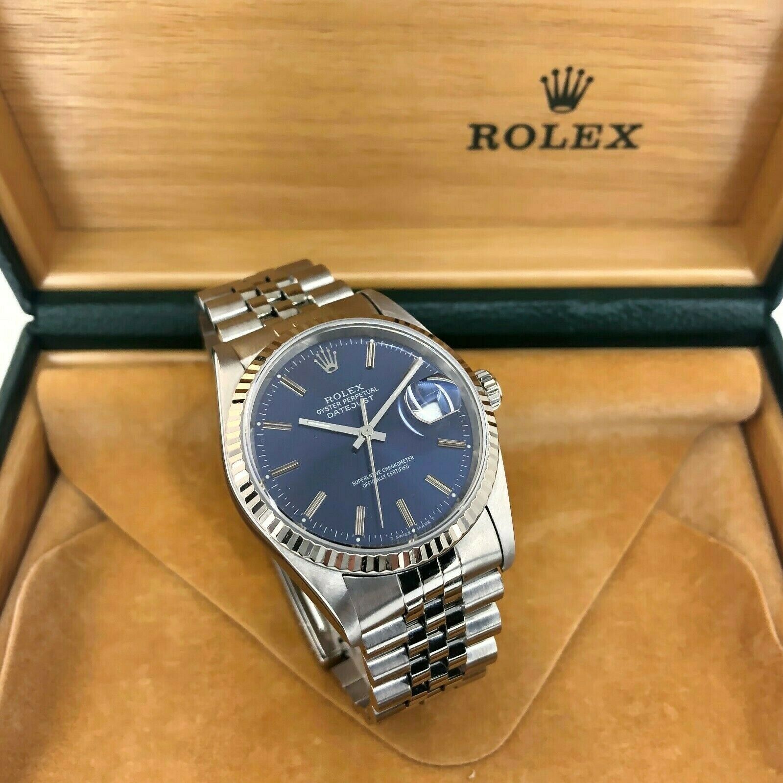 Rolex 36MM Datejust Watch 18K White Gold Stainless Steel Ref #16234 Box Papers