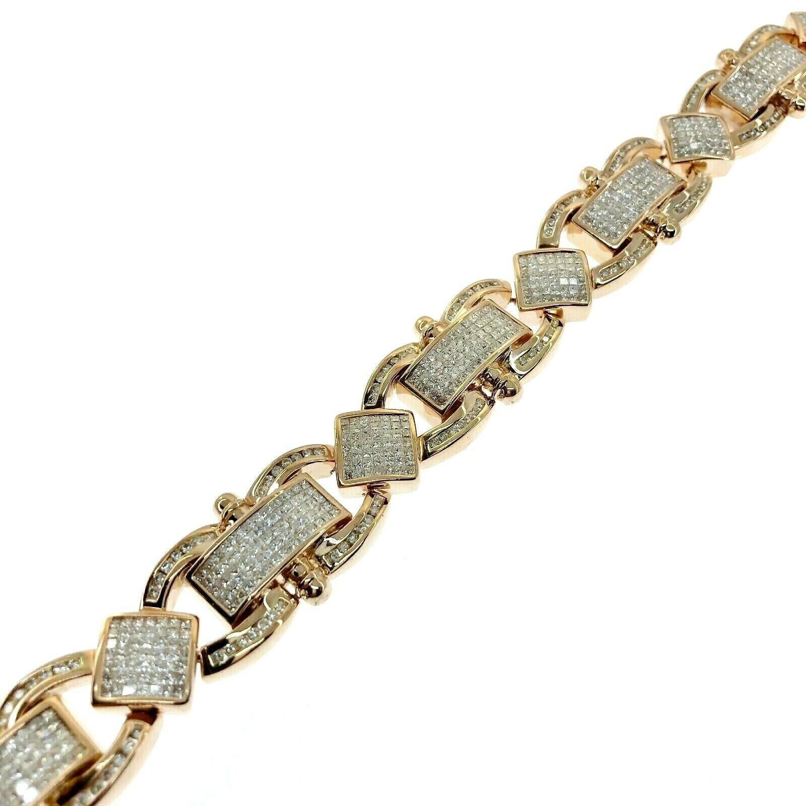 16.52 Carats t.w. Men's Diamond Invisible Set Bracelet 14K Rose Gold 120 Grams