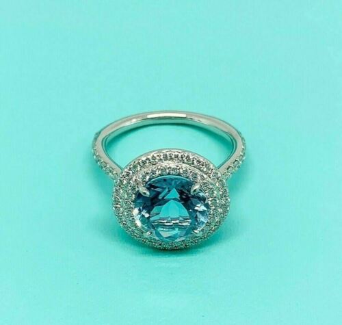 Tiffany & Co. Aquamarine and Diamond Soleste Double Halo Ring in Platinum