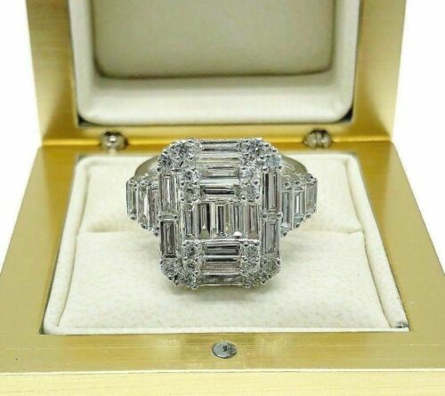 2.65 Carats Diamond Wedding Anniversary Ring Large Invisible Set Halo Center 18K