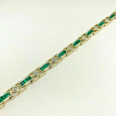 3.45 Carats t.w. Emerald and Asscher Diamond Tennis Bracelet 18K Yellow Gold