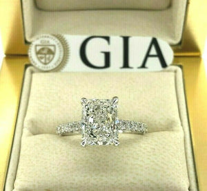 3.14 Carats Radiant Cut GIA G Color Under Halo Engagement Ring Center 2.50Carats