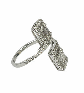 Double Diamond Ring Baguettes and Round Brilliants White Gold 18kt