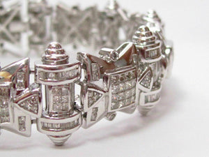 12.25CT Handmade Men's Invisible Set Round & Princess Diamonds Bracelet 14k Gold