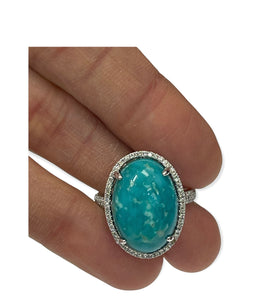Turquoise Gem Solitaire Halo Diamond Ring White Gold 14kt