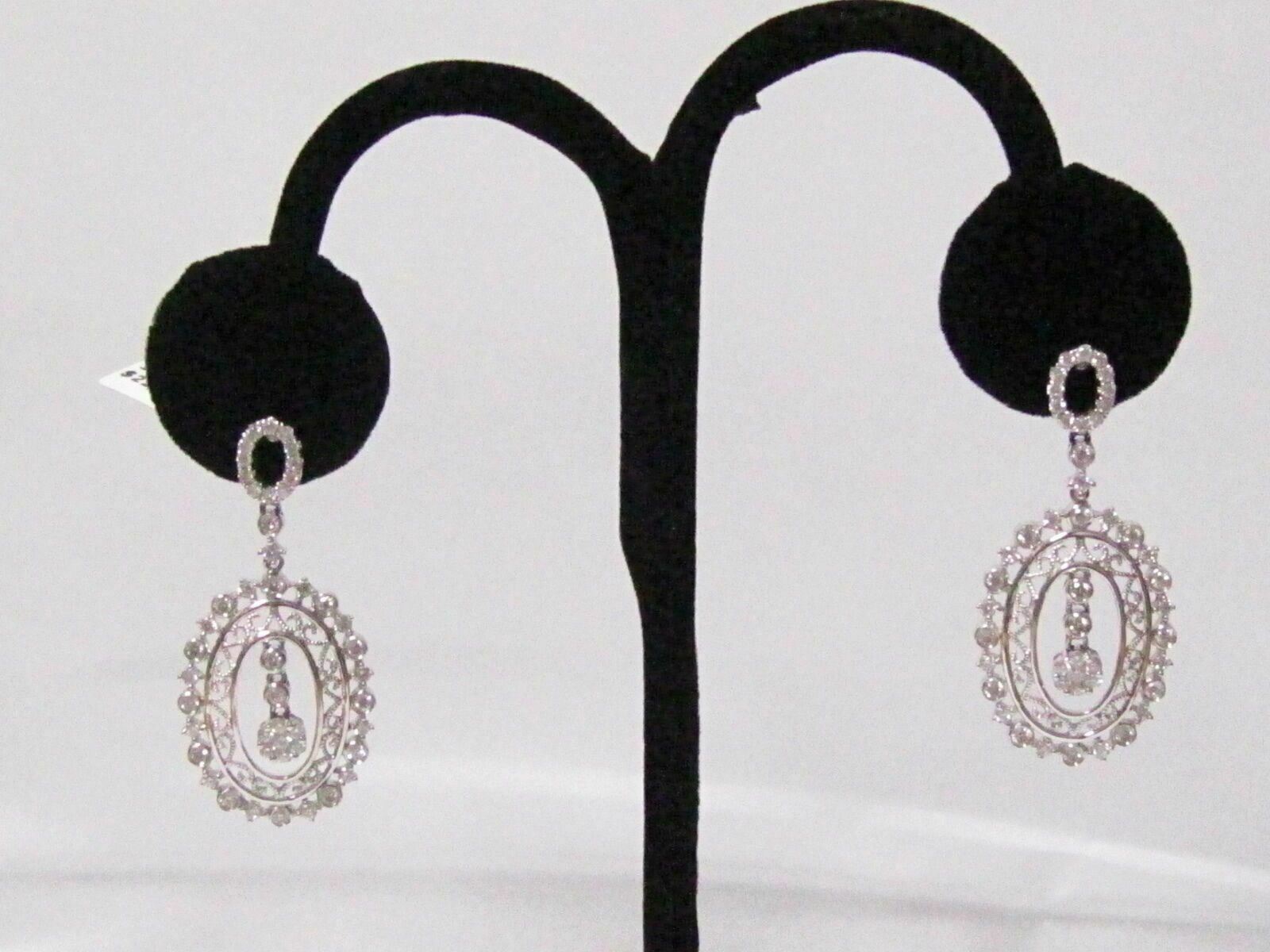 FINE Art Deco Chandelier Drop Diamond Earrings 18kt White Gold