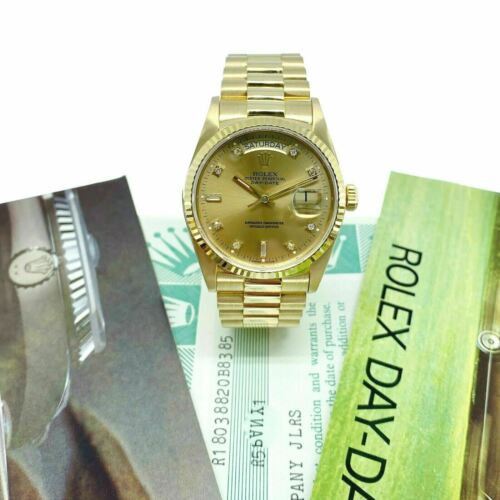 Rolex Day Date President 18K Yellow Gold 36mm Watch 18038 Factory Dial BoxPapers