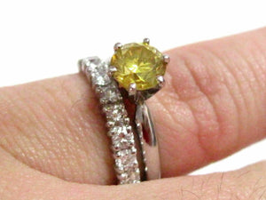 1.52 TCW Round Fancy Yellow Diamond Ring Wedding Set Size 7 VS1 Platinum