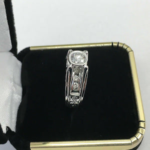 0.75 Carat t.w. Diamond Bezel Wedding Ring 14K Gold 0.55 Carat Center