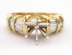 Fine 6 Prongs Semi-Mounting Baguetts Diamond Bridal Ring 18kt Yellow Gold