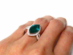 3.35 TCW Marquise Columbian Emerald&Diamond Cocktail Ring Sz 6.5 18k White Gold
