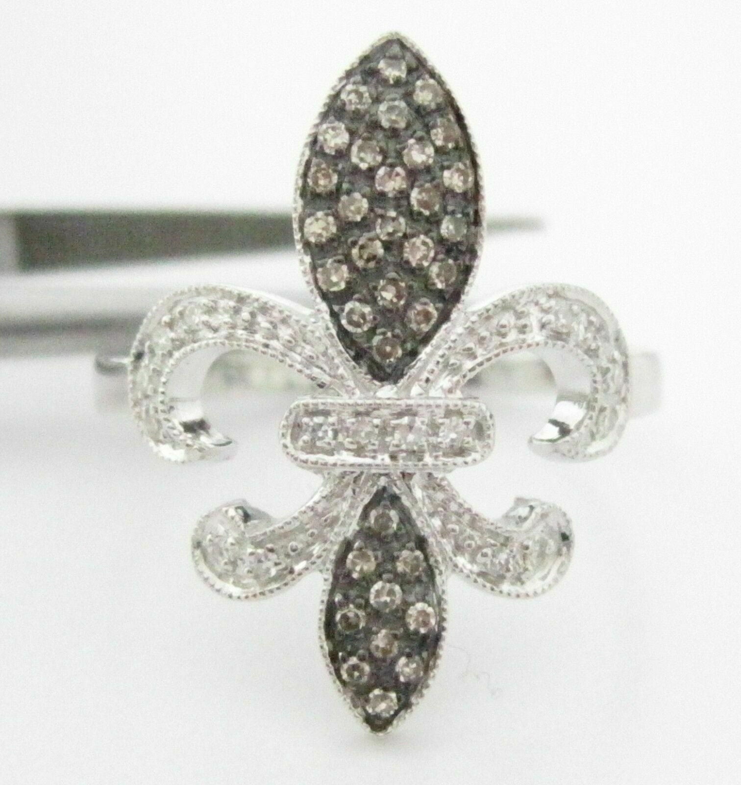 .22 TCW Fleur De Lis Diamond Fashion/Cocktail Ring Size 7 G SI1 14k White Gold