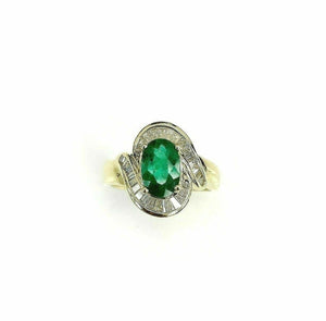 2.30 Carats Oval Emerald & Baguette Diamond Anniversary Cocktail Ring 18k Gold