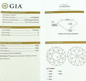 Loose GIA Diamond 1.90 Carats GIA Old European Cut Diamond GIA Certified H I1
