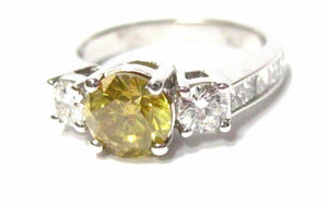 HPHT Round Fancy Yellow Solitaire Diamond Engagement Ring VVS2 Sz 6.5 14k WGold