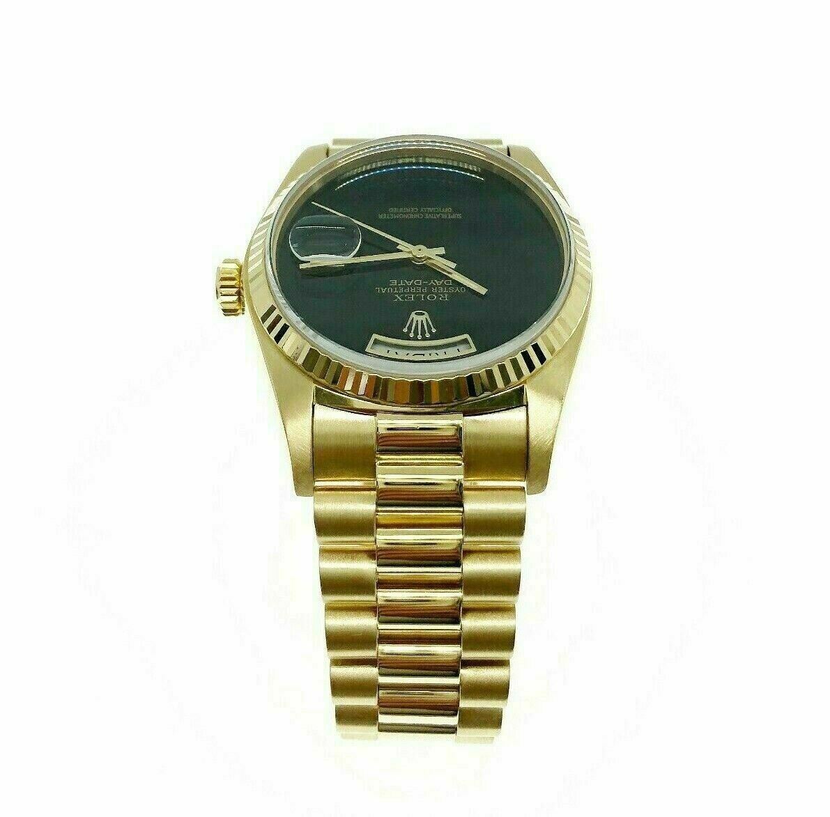Rolex Day Date 18K President 36mm Watch 18038 Vintage 1980's with Onyx Dial