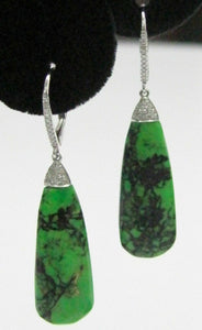 14.86 TCW Pear Elongate Green Opal Diamond Dangling Earrings 14k WG