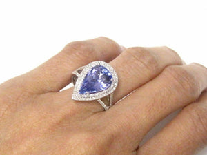 4.80 TCW PEAR TANZANITE GEM DIAMOND RING 14K White Gold