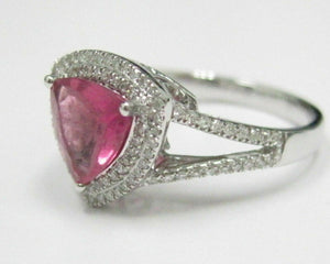 1.54 TCW Trillion Pink Tourmaline & Diamond Ring 14k White Gold Size 6.5