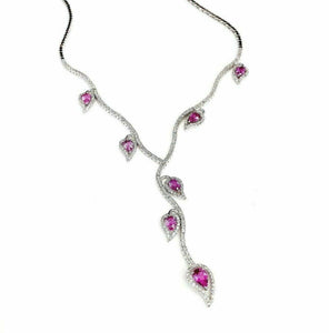 7.40 Carats Custom Made Pink Sapphire and Diamond Necklace 18K White Gold