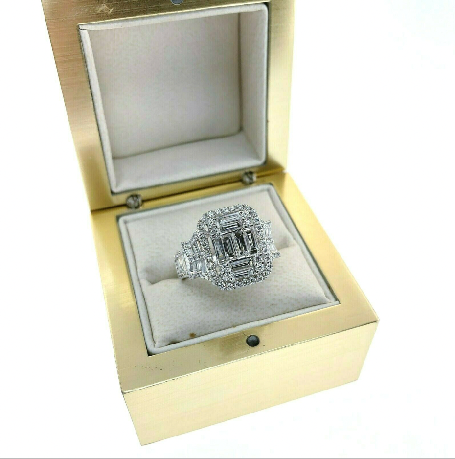 1.85 Carats Diamond Wedding Anniversary Ring Large Invisible Set Halo Center 18K