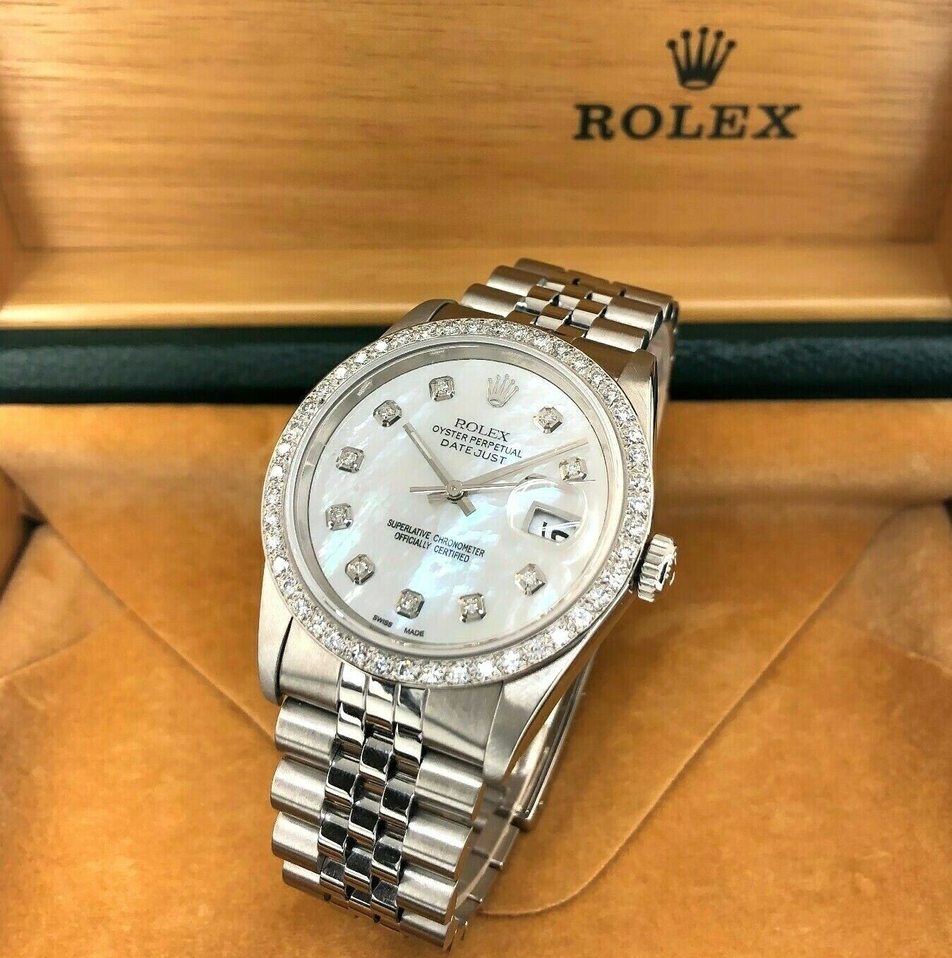 Rolex 36MM Datejust Diamond MOP Dial & Bezel Jubilee Band Steel Watch 16200