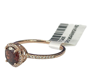 Garnet Solitaire Diamond Halo Ring with Accents Rose Gold 14kt