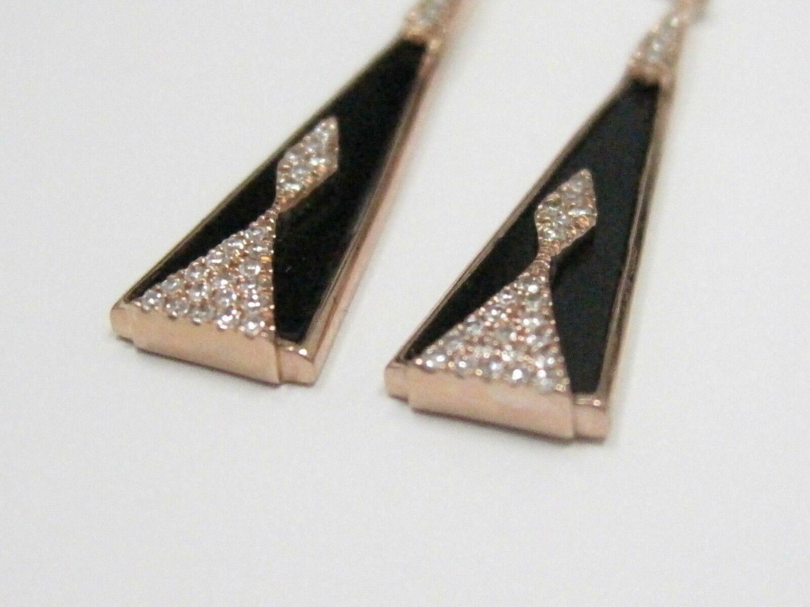 .22 TCW Natural Elongated BLACK ONYX Diamond Dangle Earrings 14kt Rose Gold