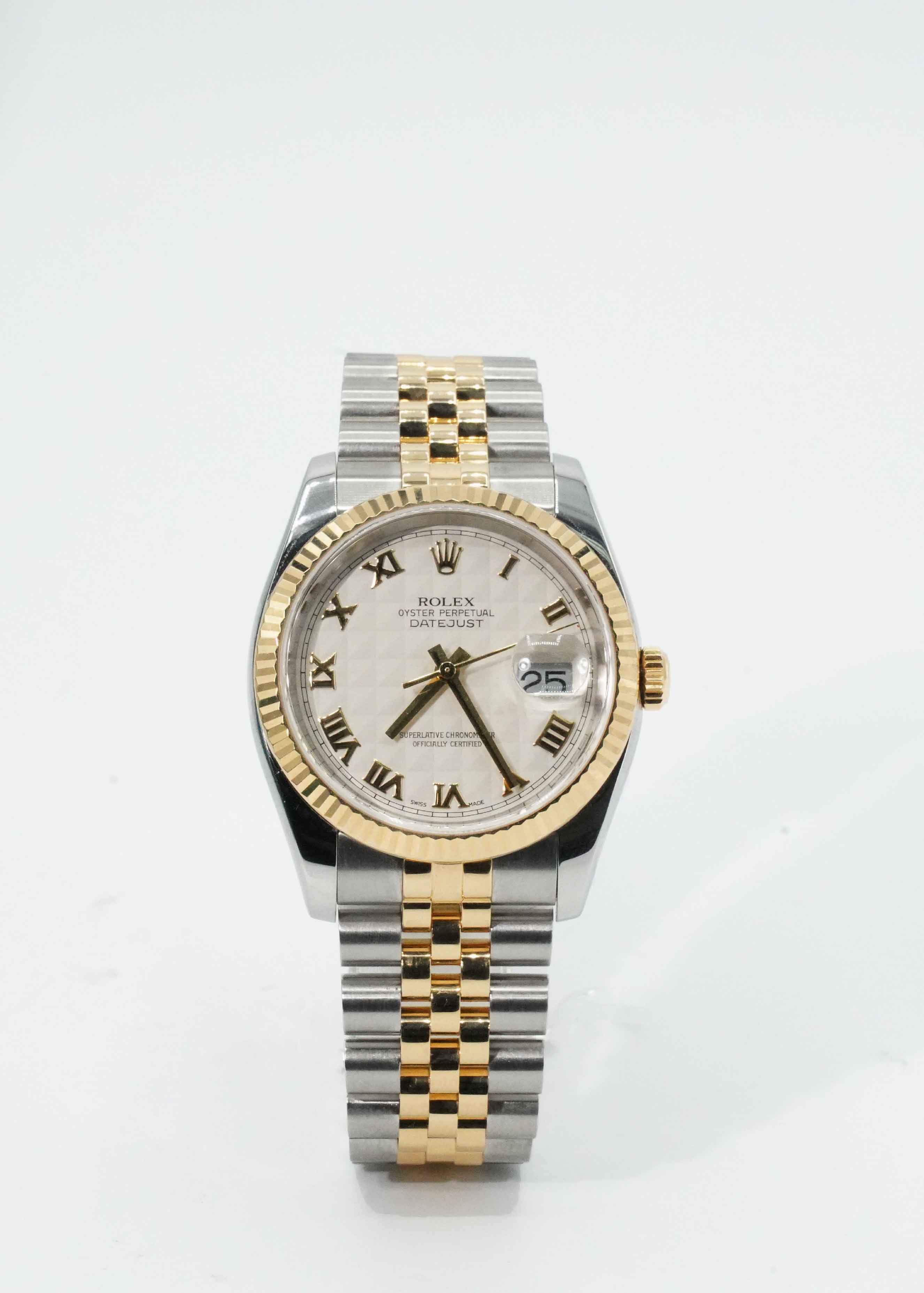 Rolex 36MM 18K Date Just Pyramid Dial Factory 116233 2005