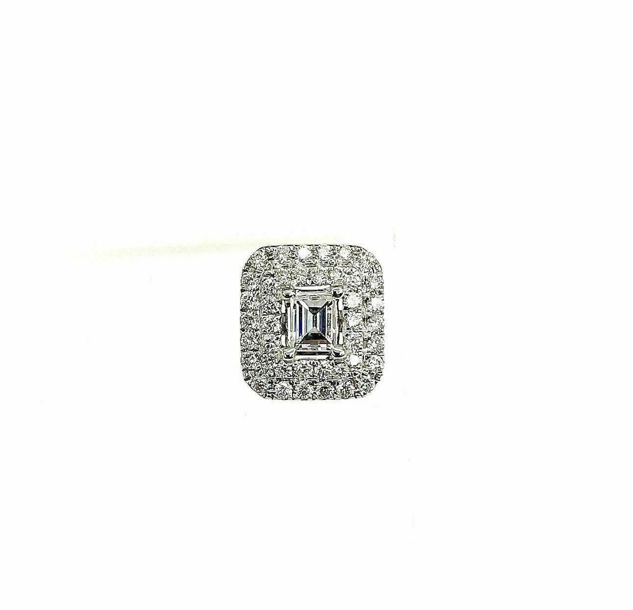 1.33 Carats t.w. Carre Baguette and Round Diamond Halo Earrings 14K White Gold