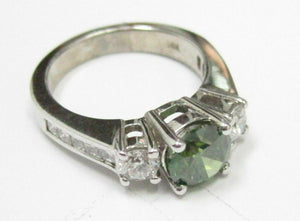 HPHT Round Fancy Green Solitaire Diamond Engagement Ring VVS2 Sz 6.5 14k WGold