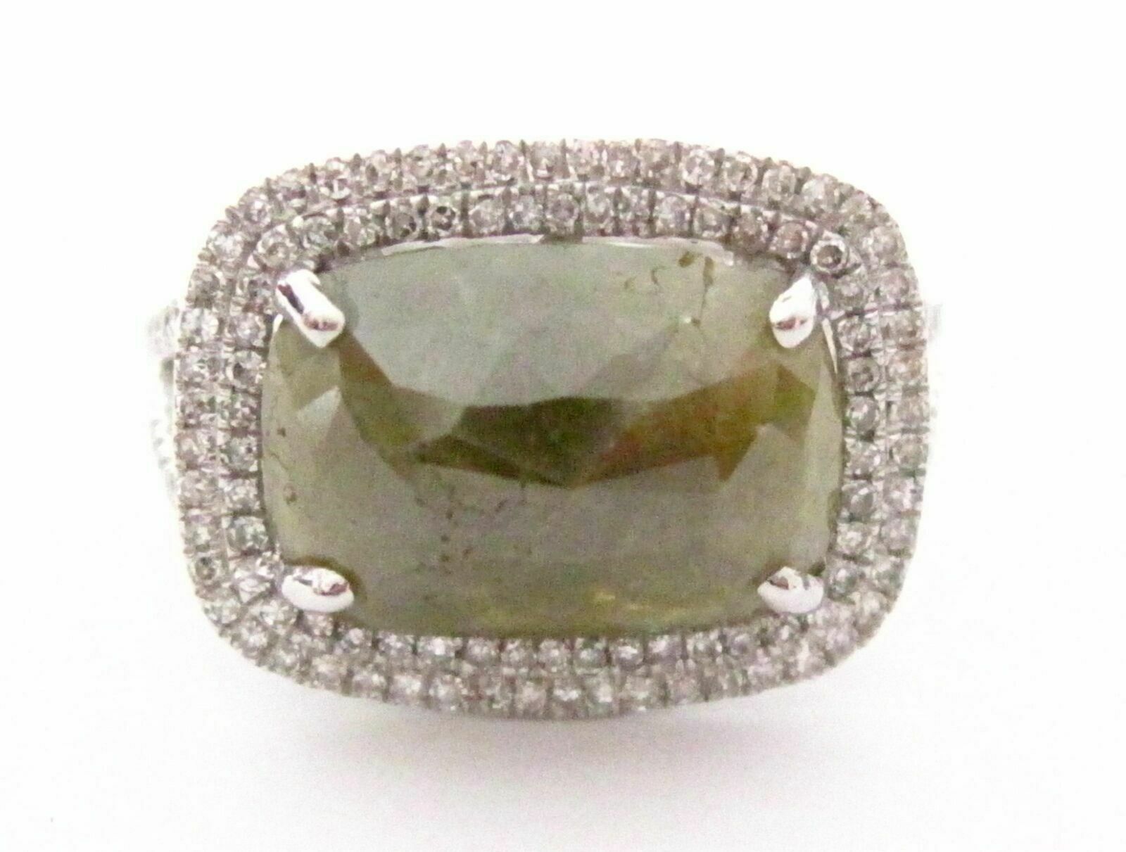 4.92 TCW Radiant Green Diamond w/ Accents Cocktail Ring Size 7 14k White Gold