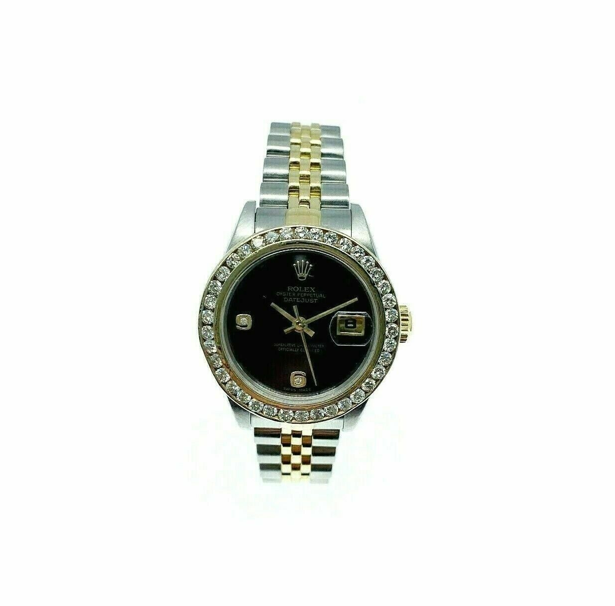 Rolex 26MM Lady Datejust 18 Karat Yellow Gold Steel Watch Ref # 79173 Onyx Dial