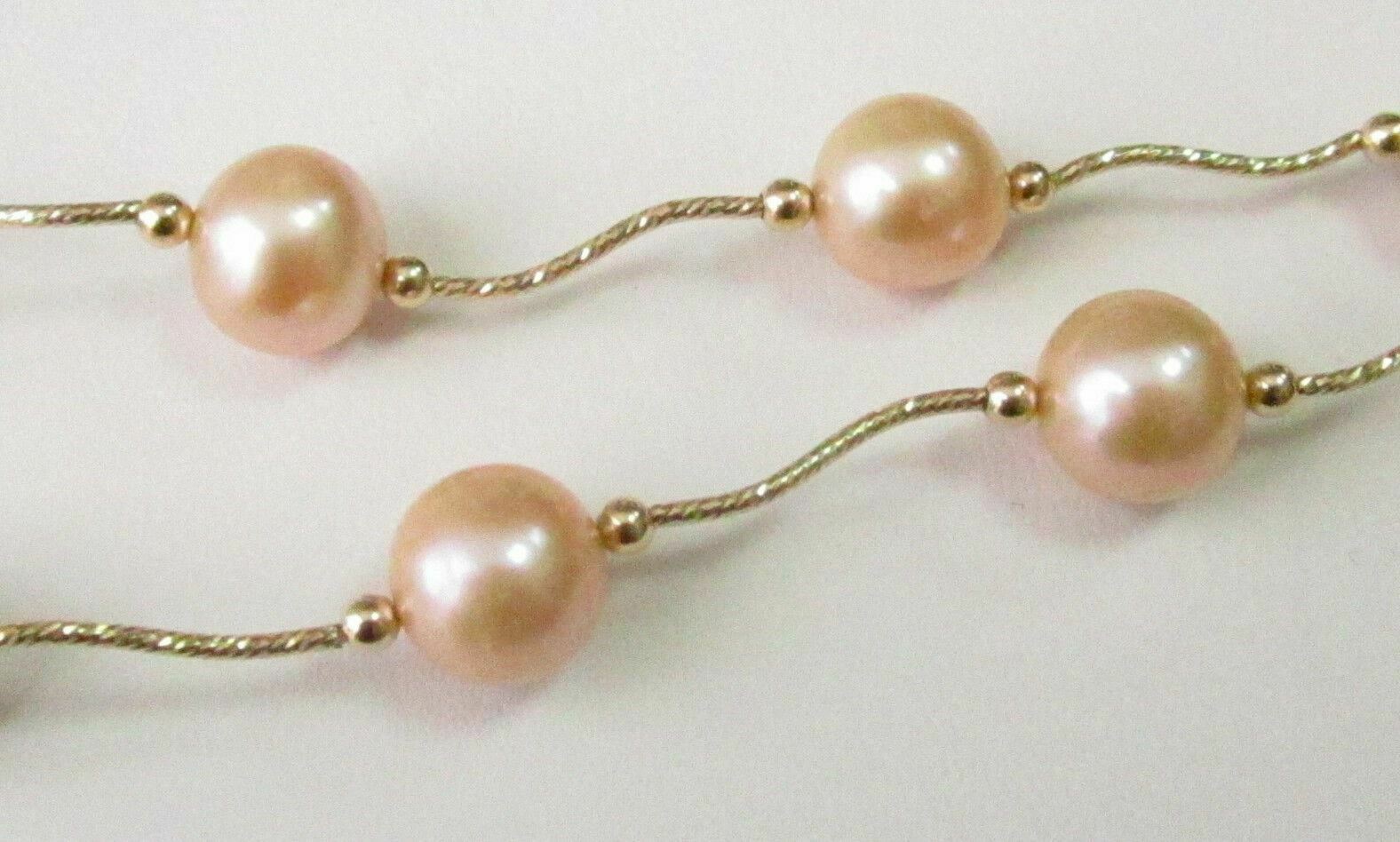 Light Gold/Peach Pearl String Necklace 11mm 18k Yellow Gold 17 Inches Long