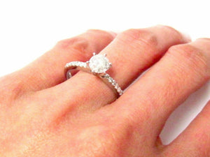 1.14 TCW Round Diamond Solitaire Engagement Ring Size 7 H I1 14k White Gold