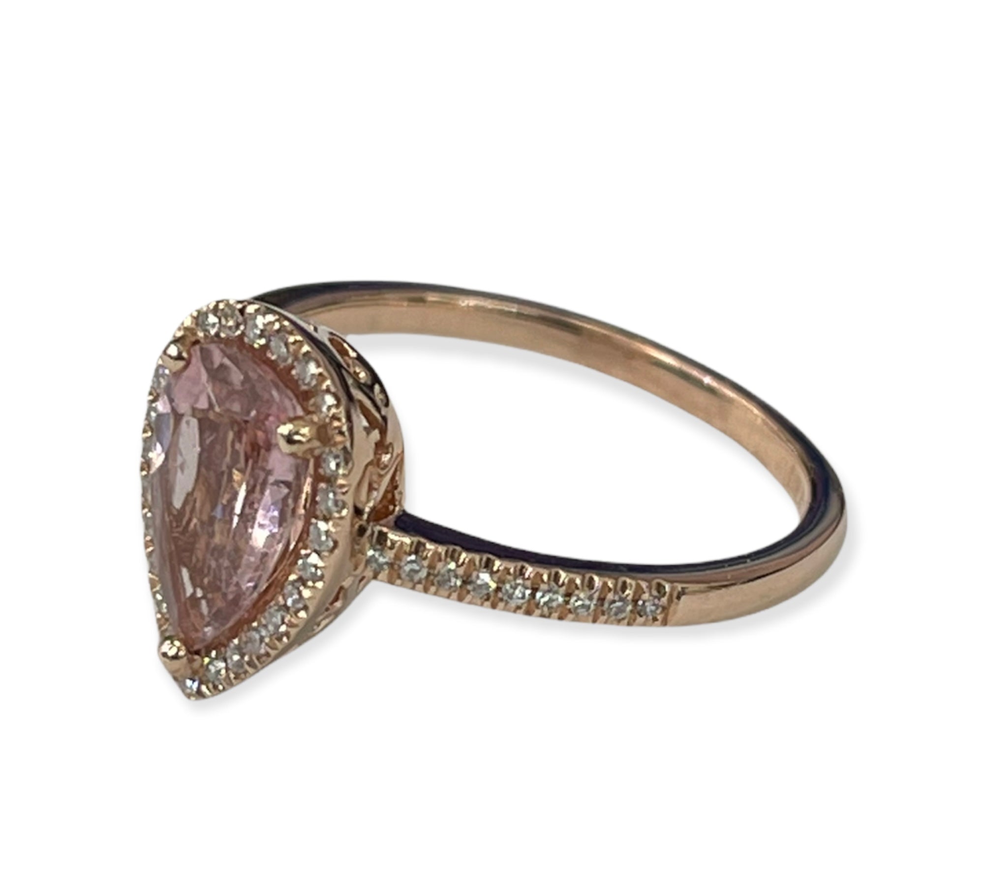 Pink Tourmaline Pear Solitaire Diamond Ring Rose Gold 14kt