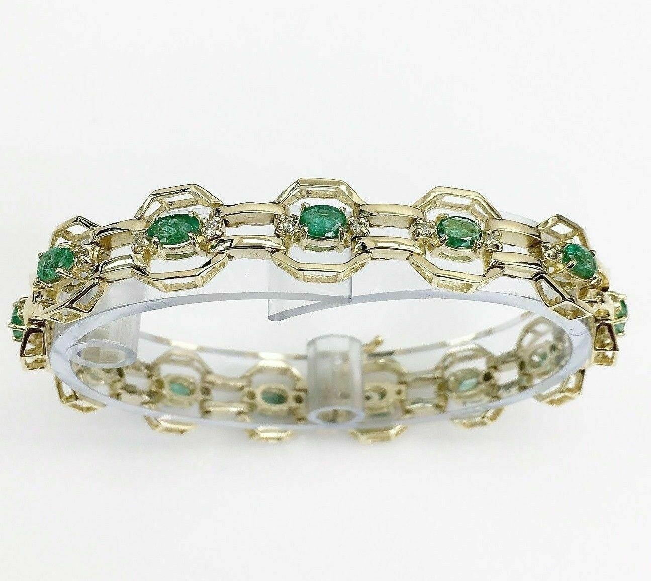 3.78 Carats t.w. Emerald and Diamond Tennis Bracelet 14KWhite Gold 3 Cts Emerald