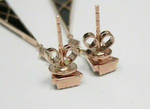.35 TCW Natural Elongated BLACK ONYX Diamond Dangle Earrings 14kt Rose Gold