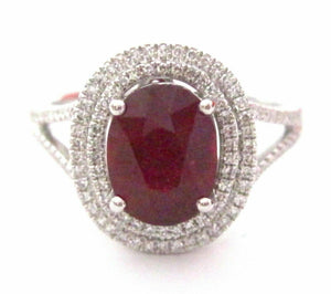 2.84 TCW Oval Shape Ruby w/ Diamond Accents Cocktaill Ring Size 7 14k White Gold