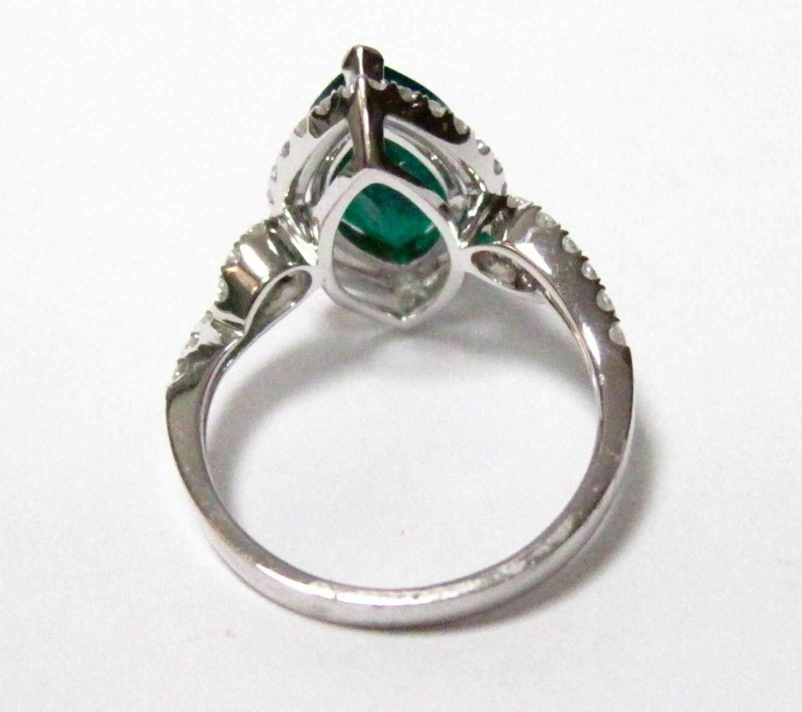 3.35 TCW Marquise Columbian Emerald&Diamond Cocktail Ring Sz 6.5 18k White Gold