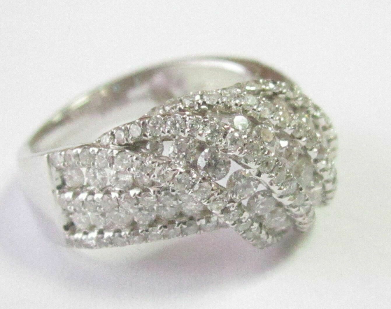 1.57Ct 3 Row Wave Round Cut Diamond Cocktail/Fashion Cluster Ring Size 7 18k WG