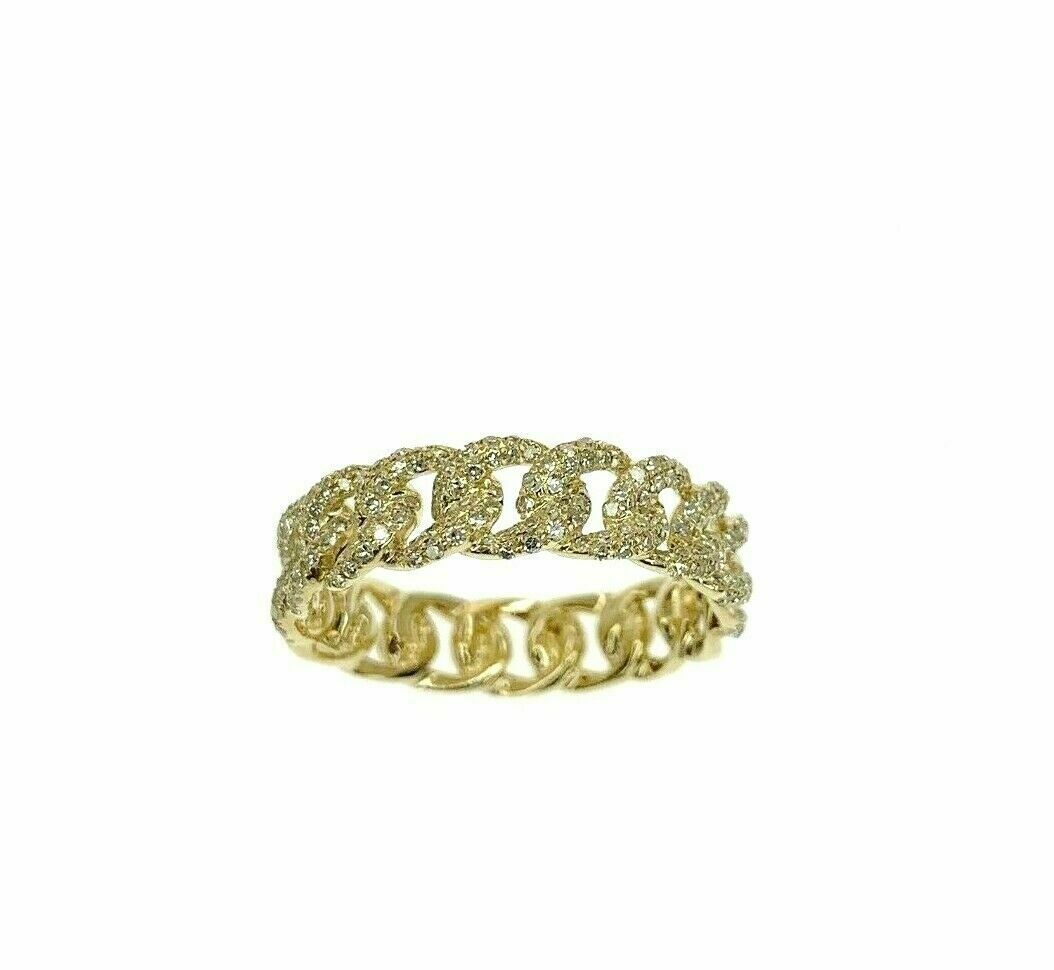 0.50 Carat t.w. Pave' Diamond Cuban Link/Chain Stack Ring 14K Yellow Gold 5.3 MM