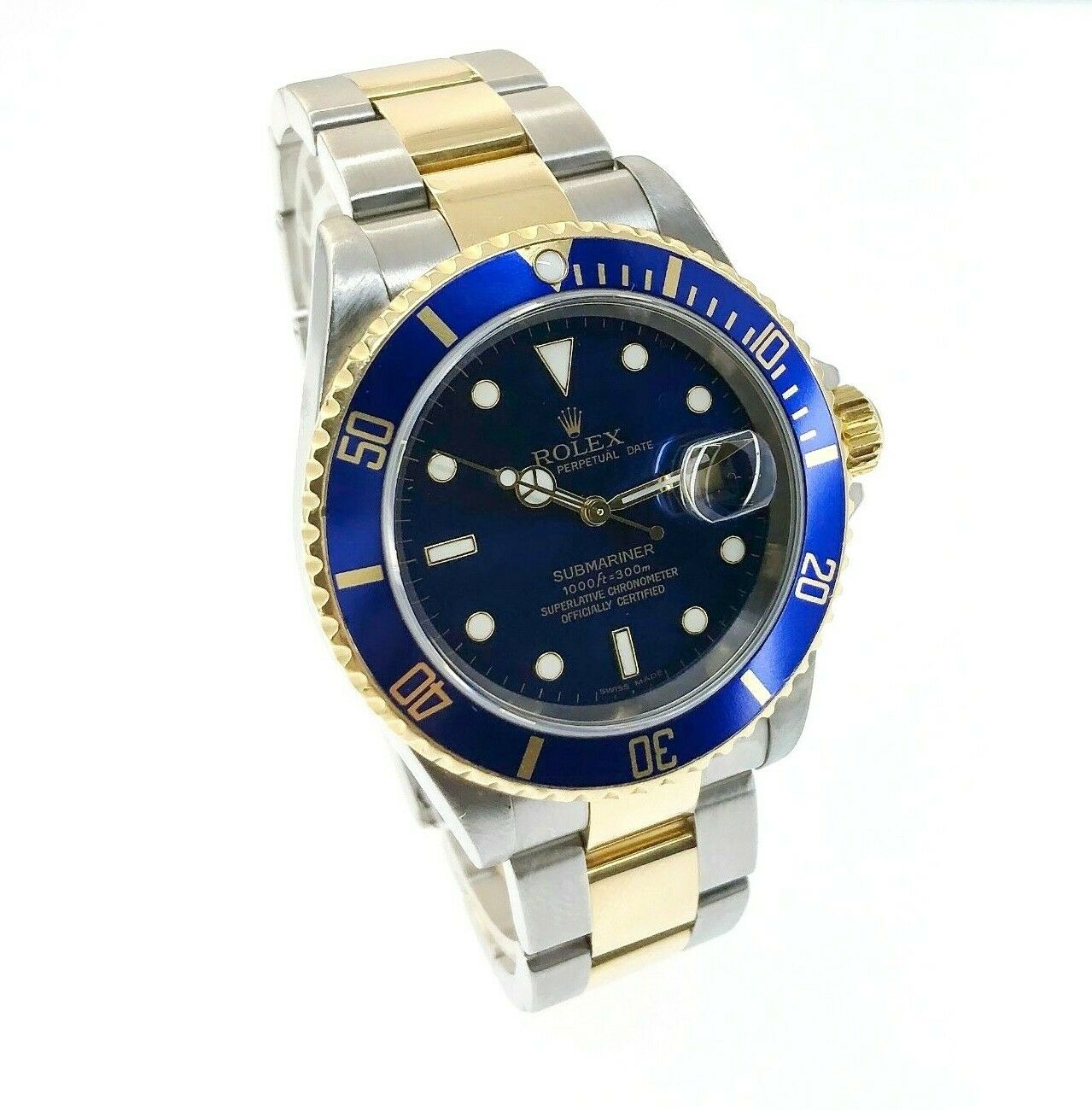 Rolex Blue Submariner Date 18K Yellow Gold & Steel Watch Ref 16613 T Z Serial