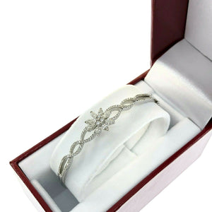 1.32 Carats Marquise & Round Diamond Flower Bangle Bracelet 14 Karat White Gold